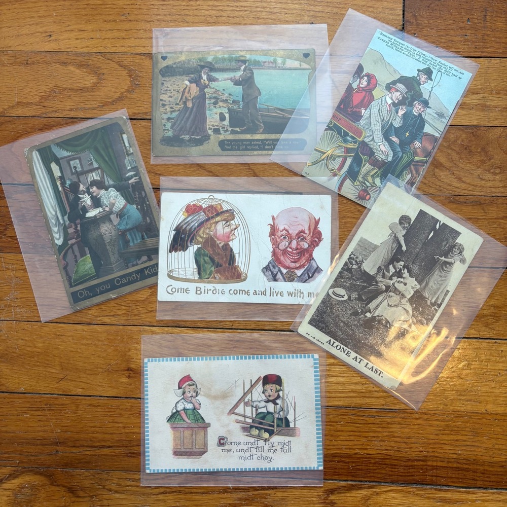 Vintage Lot of 6 Postcards Humor Comic Romantic Satire Ephemera